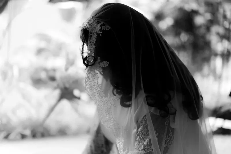 A bride in a long veil