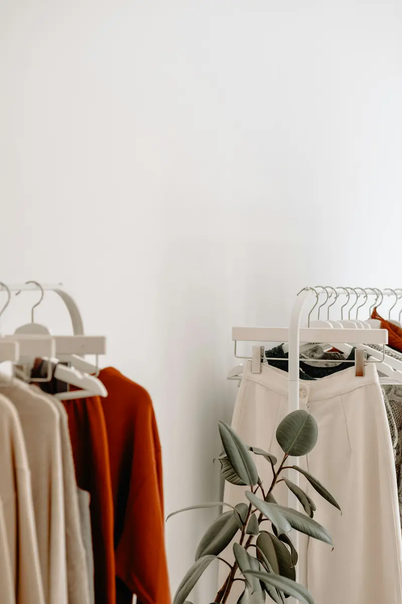 Racks of neutral clothes
