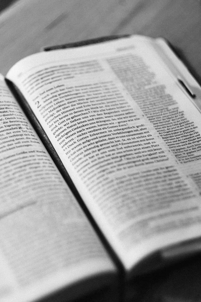 An open Bible lying on a table