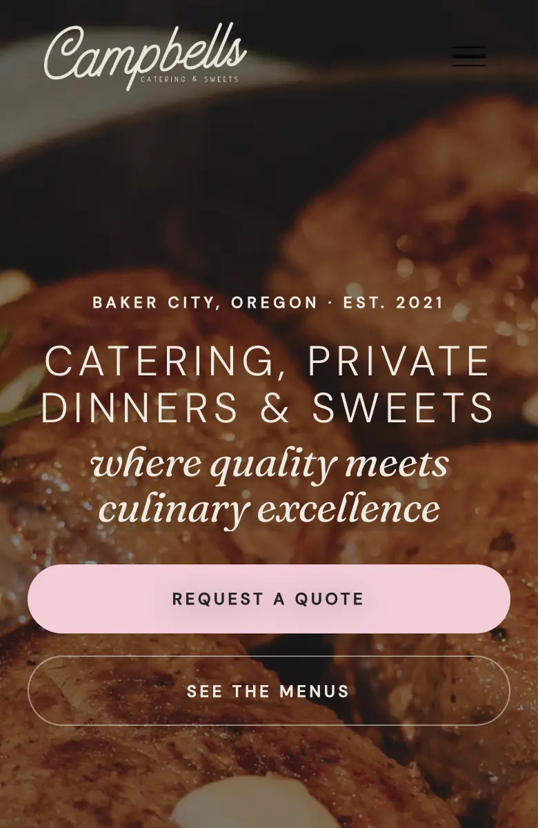 The Campbell's Catering & Sweets homepage on a phone, from the top all the way down